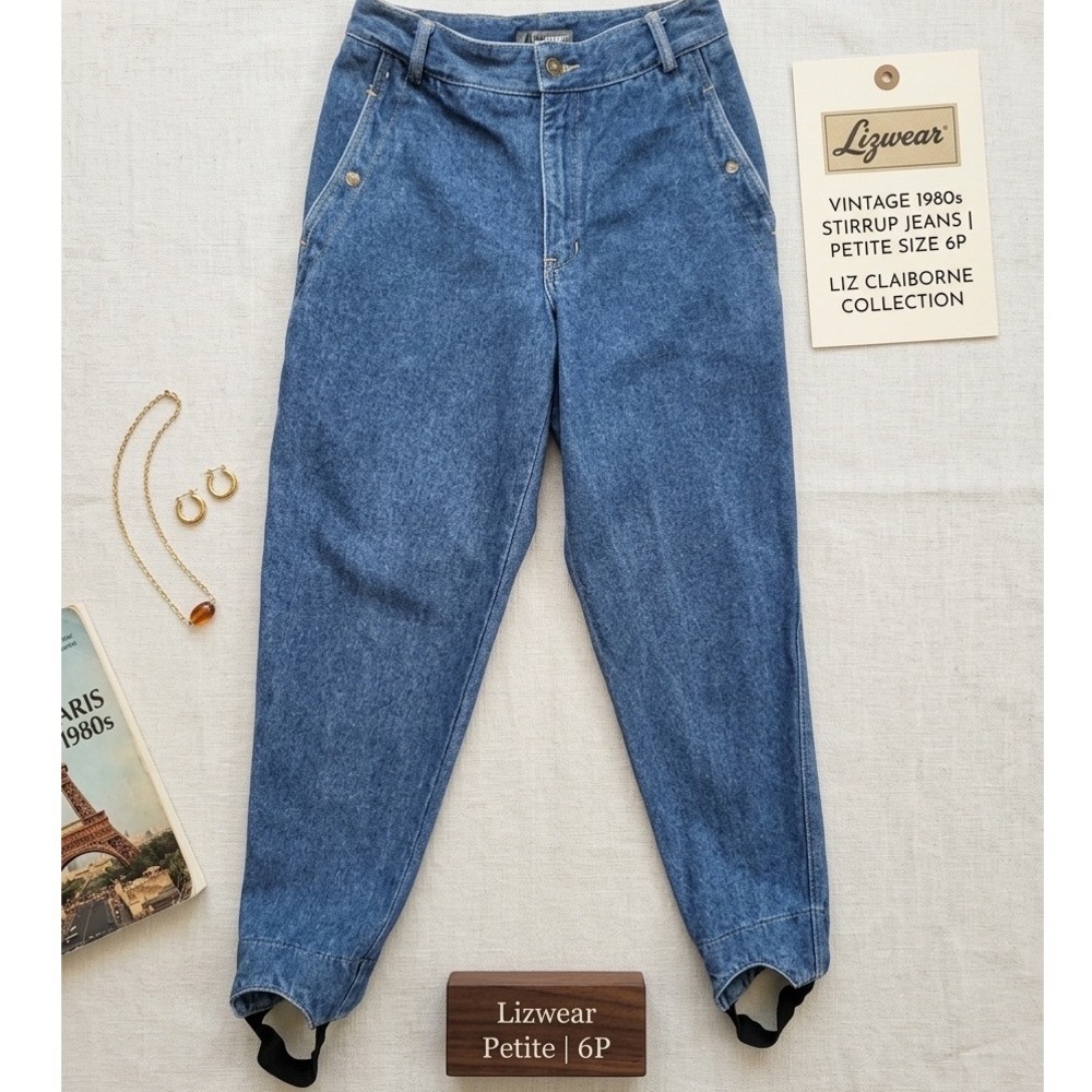 Lizwear Stirrup Jeans Women 6P Blue Vintage 80s High Waisted Cotton Denim Y2K
